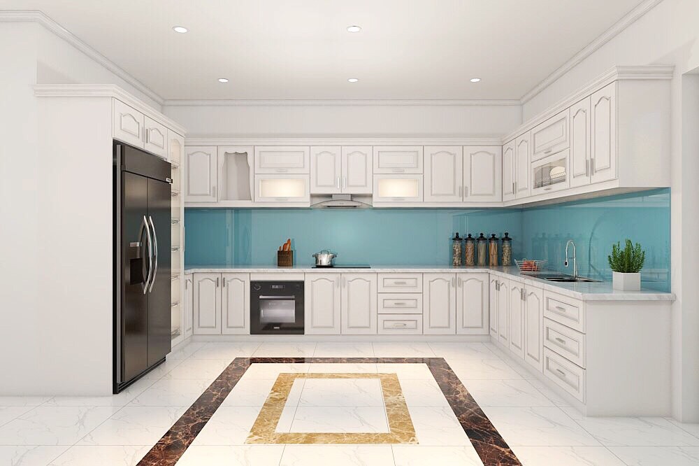 Tủ bếp chữ U phù hợp với okking.con căn bếp