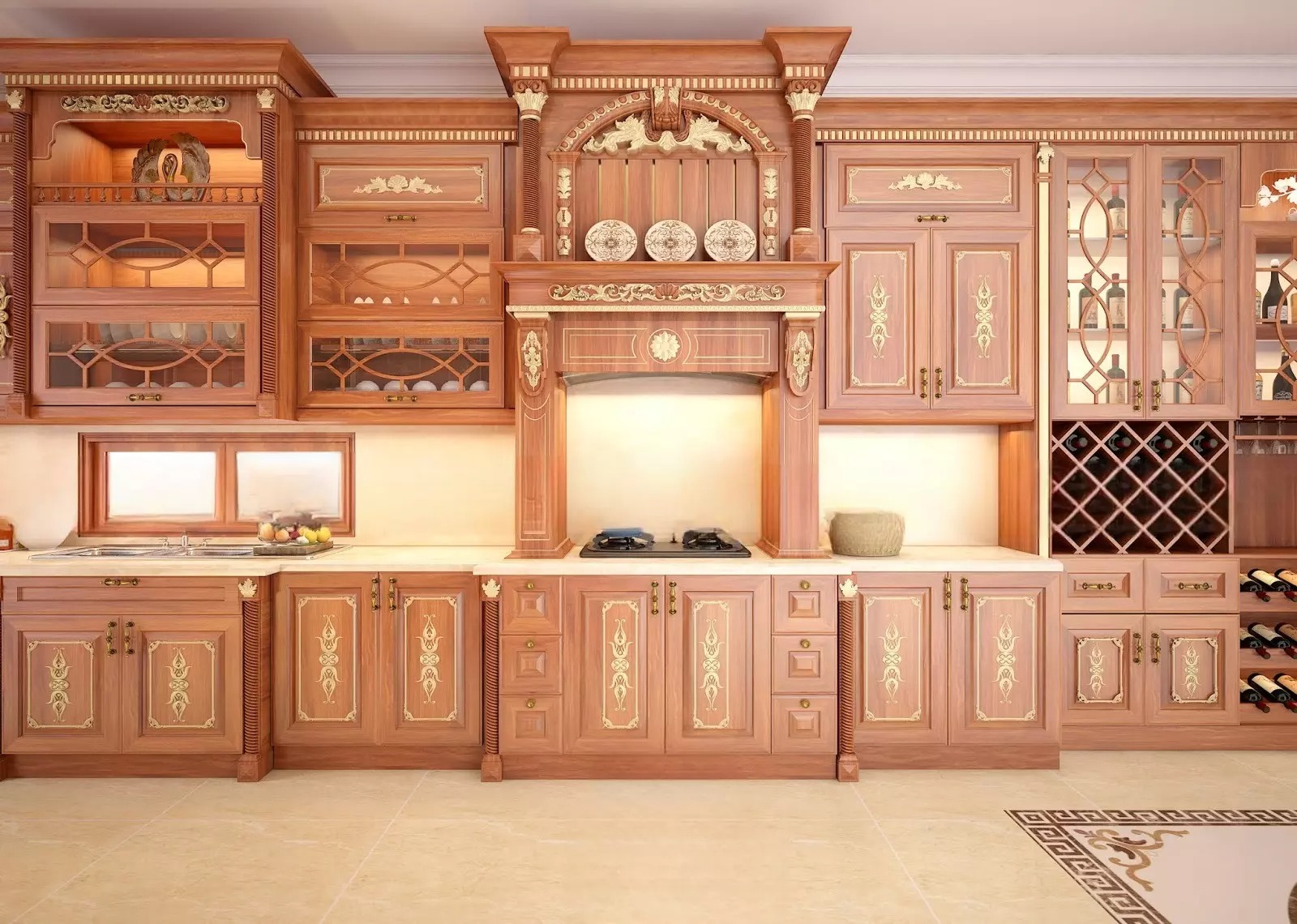 Tủ bếp gỗ tân cổ điển mang lại vẻ đẹp quyền quý