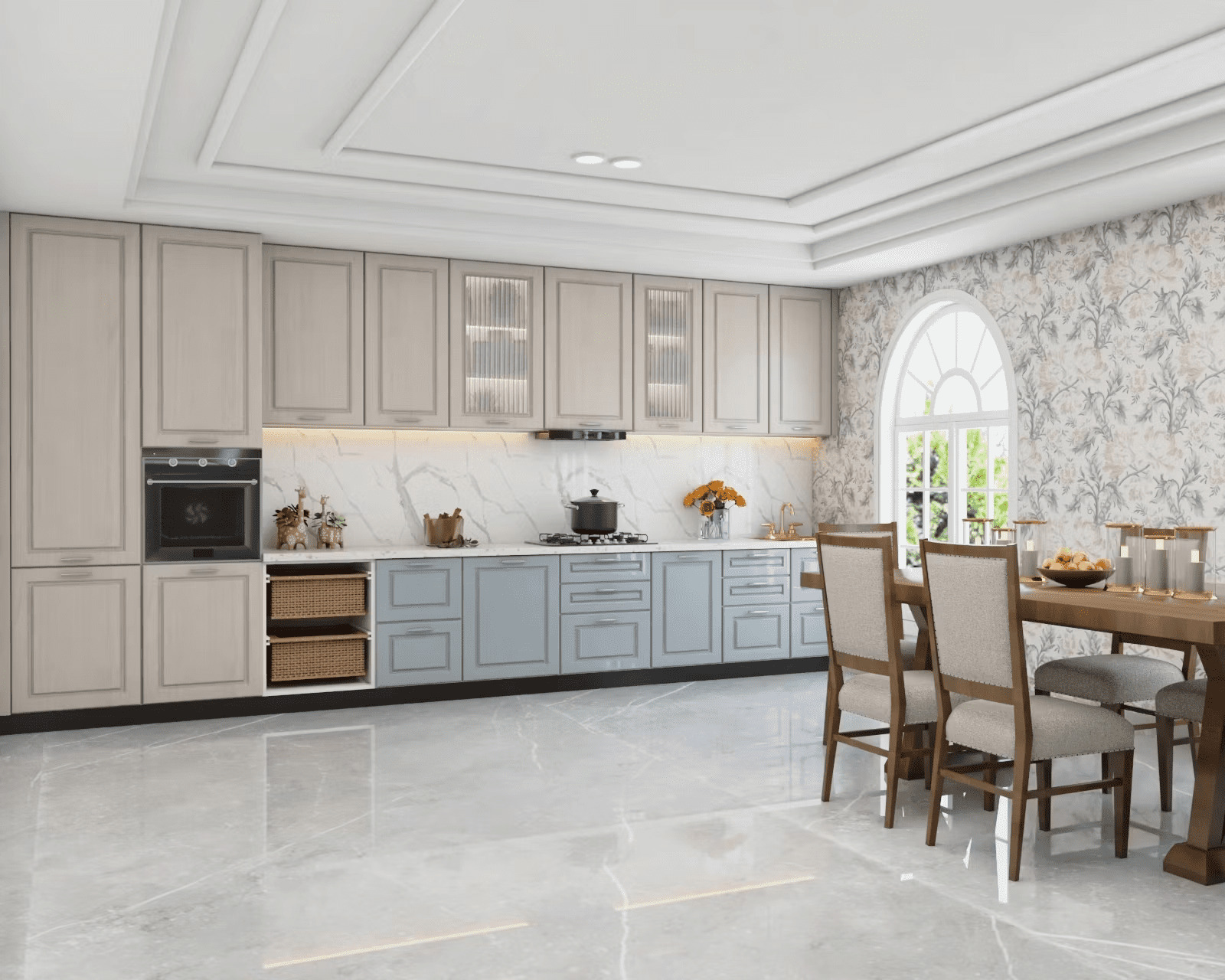 Tủ bếp tân cổ điển chữ I