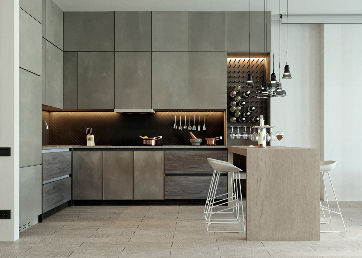 Tủ bếp chữ L kết hợp với các phụ kiện tủ góc thông minh và quầy bar tạo nên okking.con bếp đẳng cấp (Nguồn: Sưu tầm)