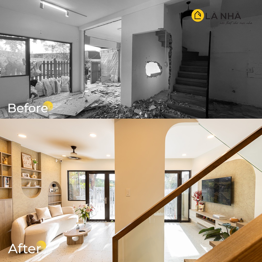 Phòng khách trước và sau khi sửa chữa cải tạo