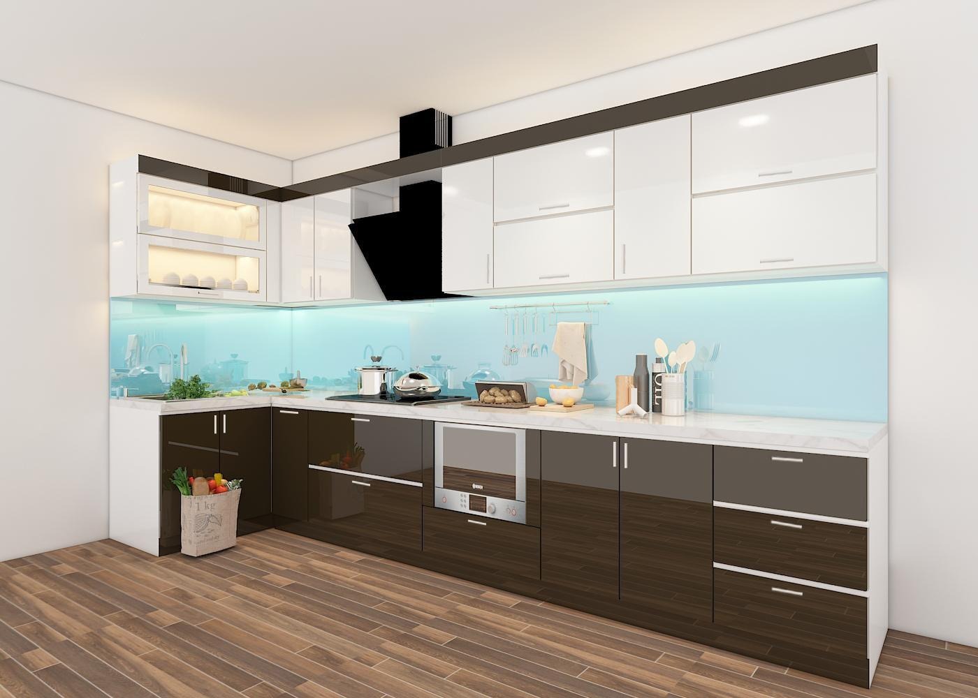Tủ bếp Acrylic hình chữ L (Nguồn: Sưu tầm)