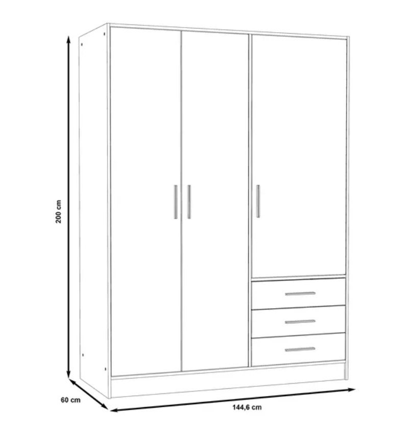 Kích thước tiêu chuẩn của tủ quần áo 3 cánh