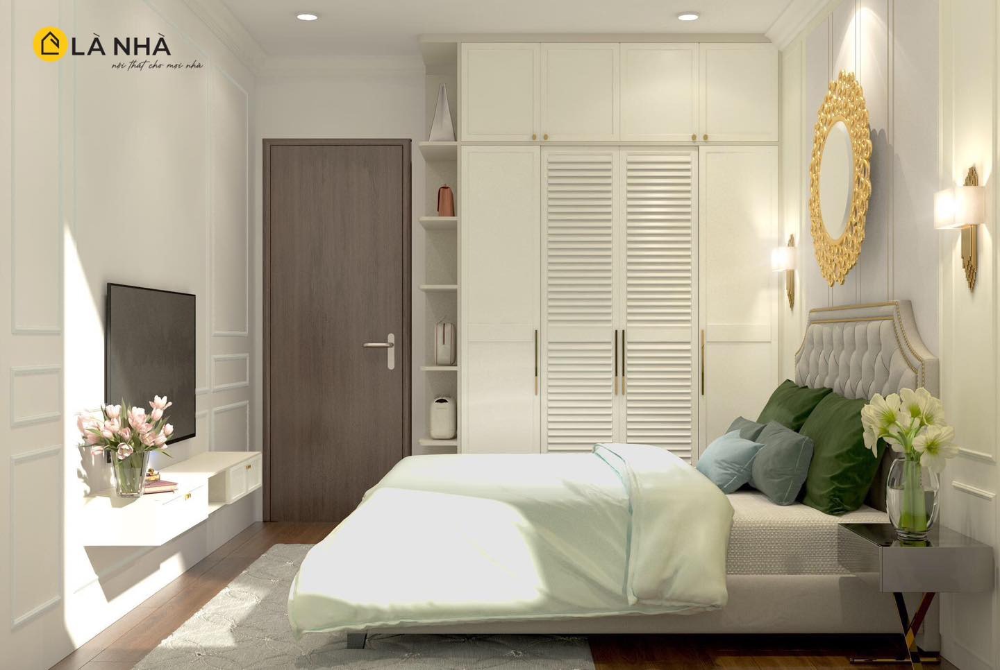 Mẫu tủ quần áo 3 cánh màu trắng phù hợp với m.okking39 nhẹ nhàng