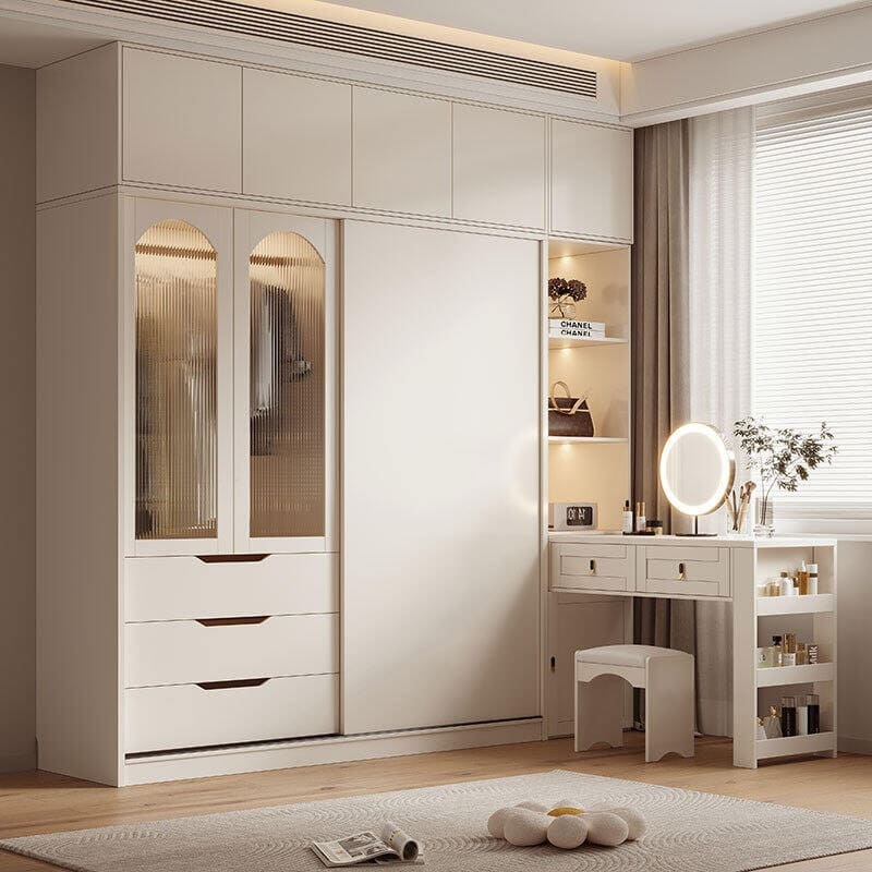 Thiết kế tủ quần áo liền kề bàn trang điểm hình dáng chữ L (Nguồn: Sưu tầm)