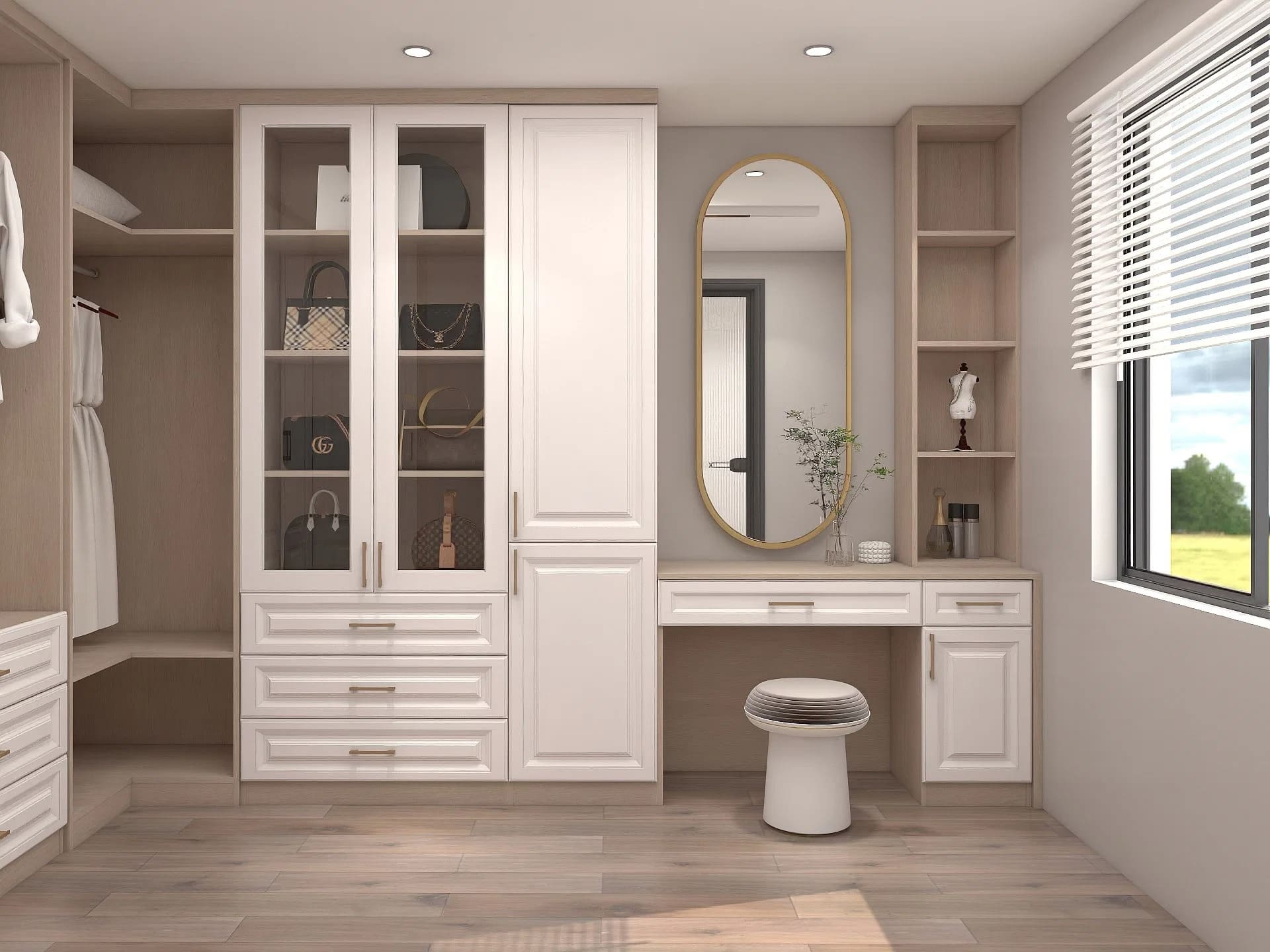 Tủ quần áo kết hợp bàn trang điểm được okking0 m.okking39 tân cổ điển (Nguồn: Sưu tầm)