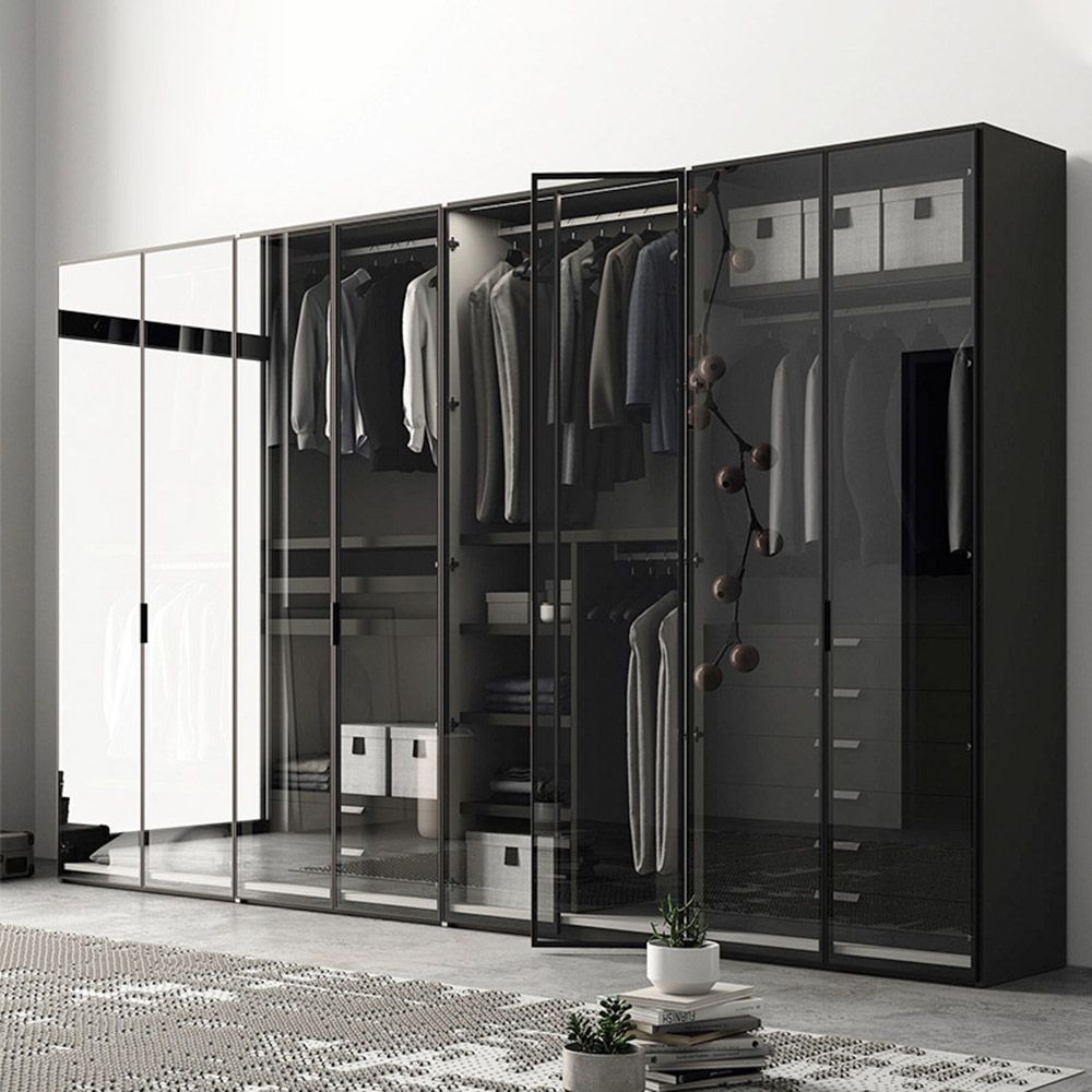 Thiết kế tủ quần áo cánh kính cửa mở sang trọng tối giản