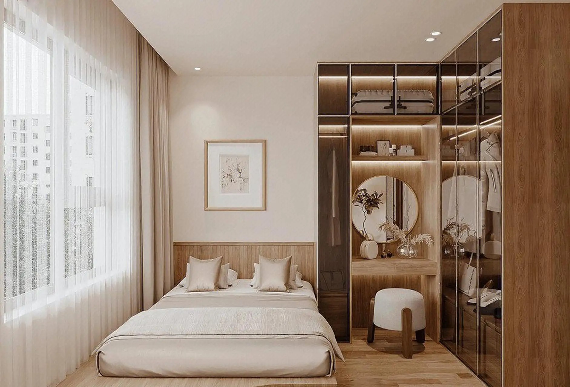 Thiết kế tủ quần áo đa năng kết hợp bàn trang điểm