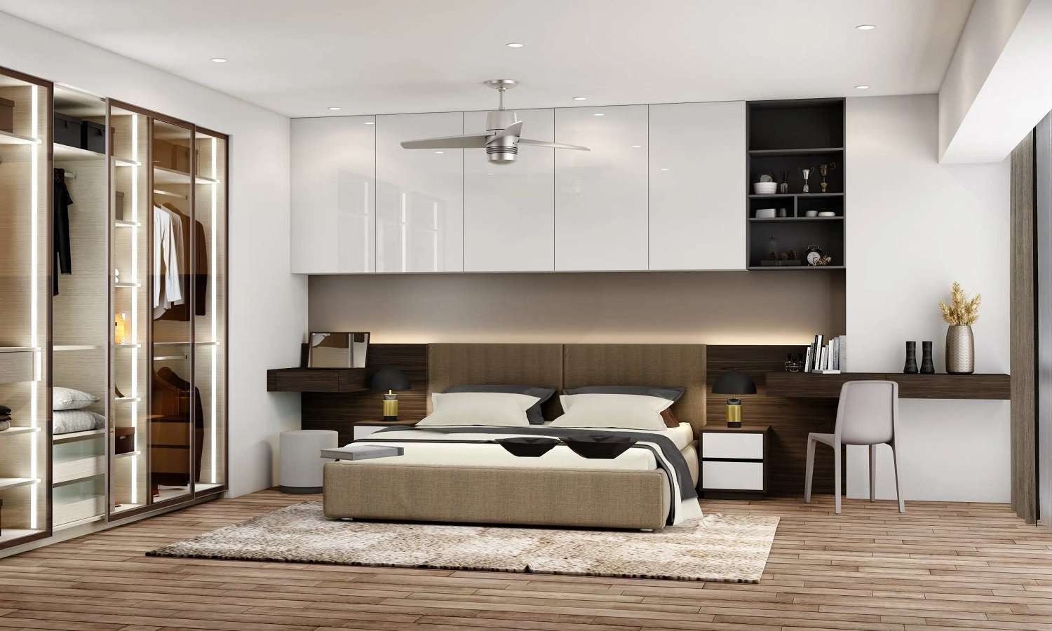 Mẫu tủ quần áo cánh kính kết hợp đèn led đa năng