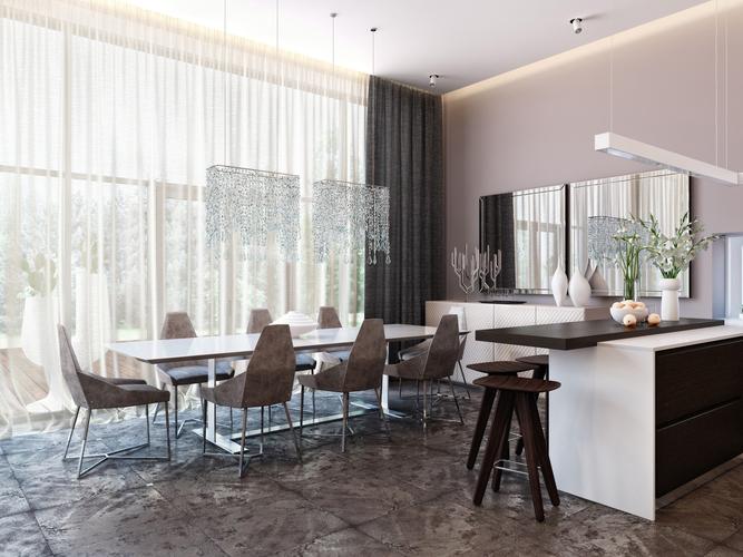 Tủ bếp phủ Acrylic chữ U kết hợp bàn đảo