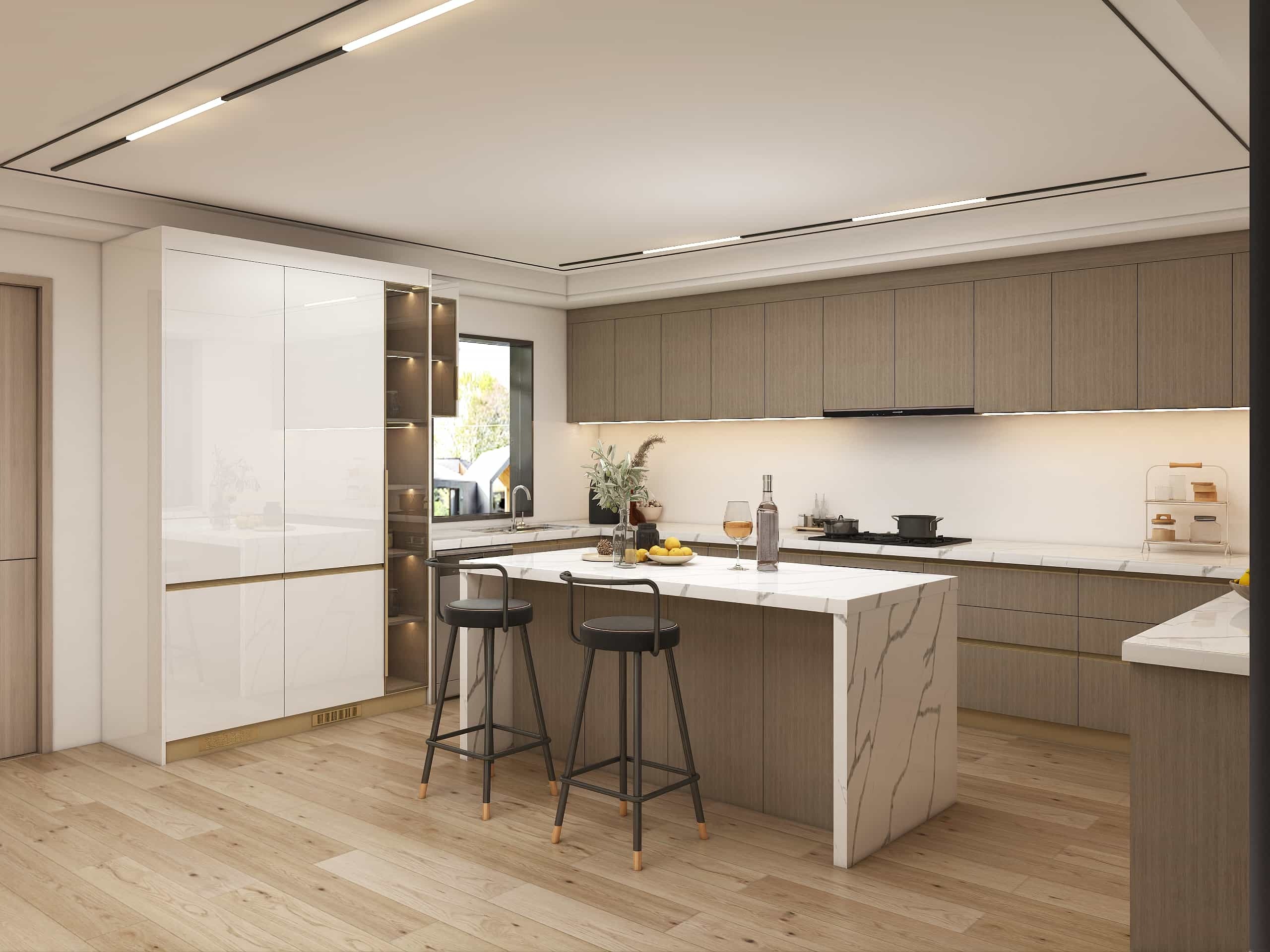 Tủ bếp phủ Melamine giúp sáng bóng và giữ được màu sắc