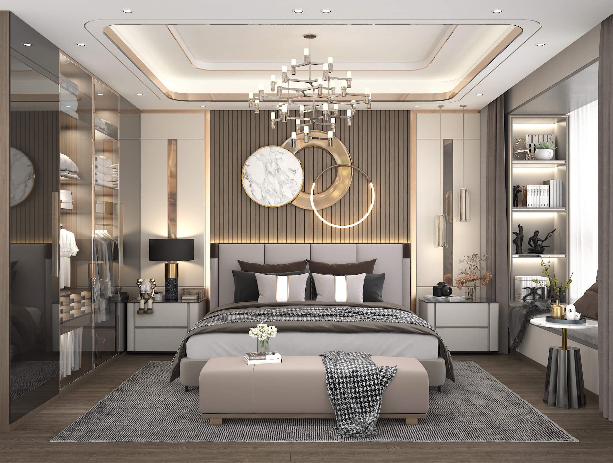 Đồ dùng được bố trí đối xứng giúp okking.con căn phòng cân đối hơn (Nguồn: Sưu tầm)