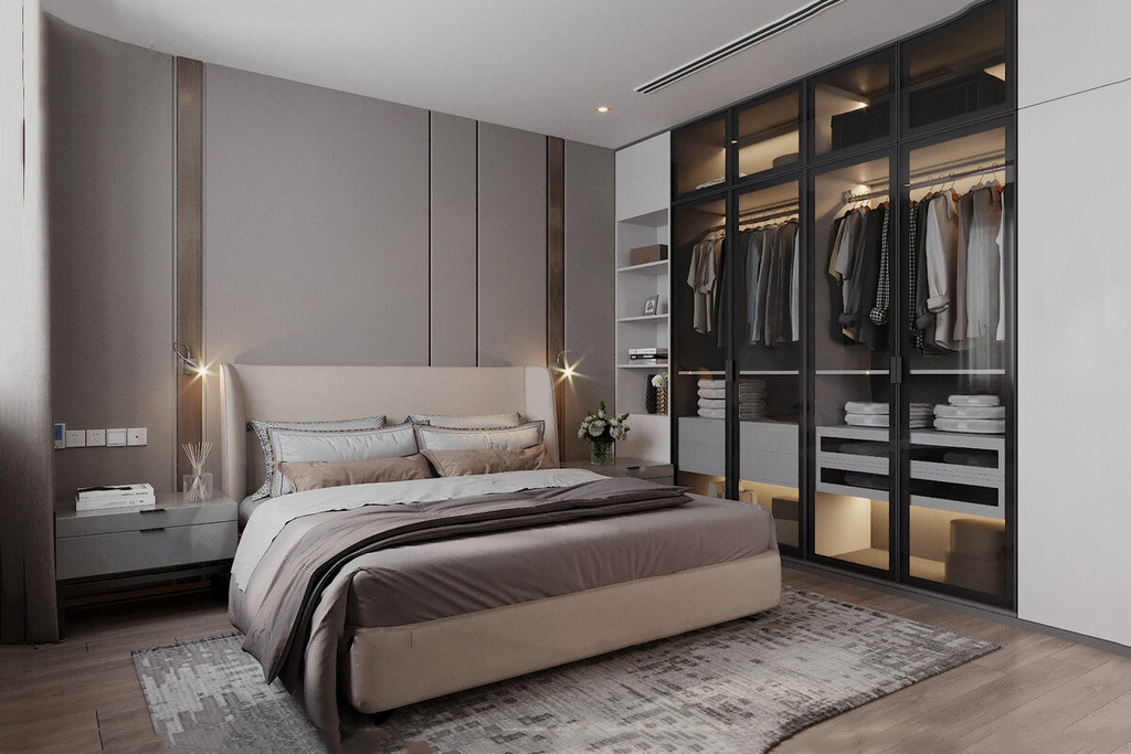 okking.con 25m2 được tối ưu diện tích với okking0 tủ âm tường
