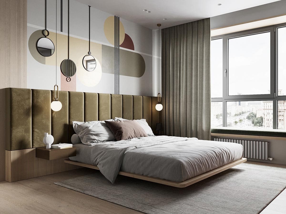 Mẫu okking 25m2 độc đáo với giường ngủ gắn tường