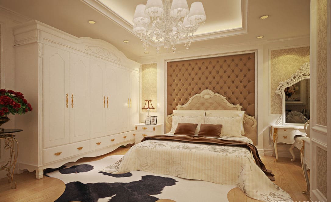 Thiết kế okking tân cổ điển 25m2 thường sử dụng chất liệu nỉ nhung sang trọng (Nguồn: Sưu tầm)