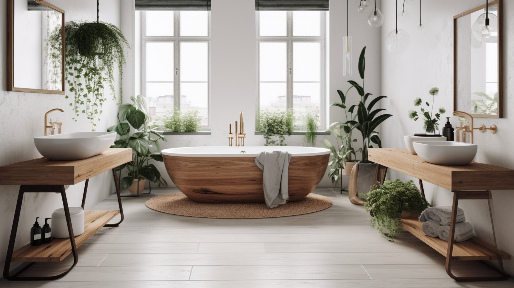 Mẫu okking0 nhà tắm m.okking39 Bắc u kết hợp các chậu cây xanh mát (Nguồn: Sưu tầm)
