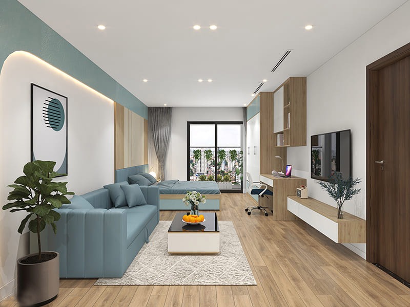 Mẫu căn hộ màu xanh hiện đại trẻ trung