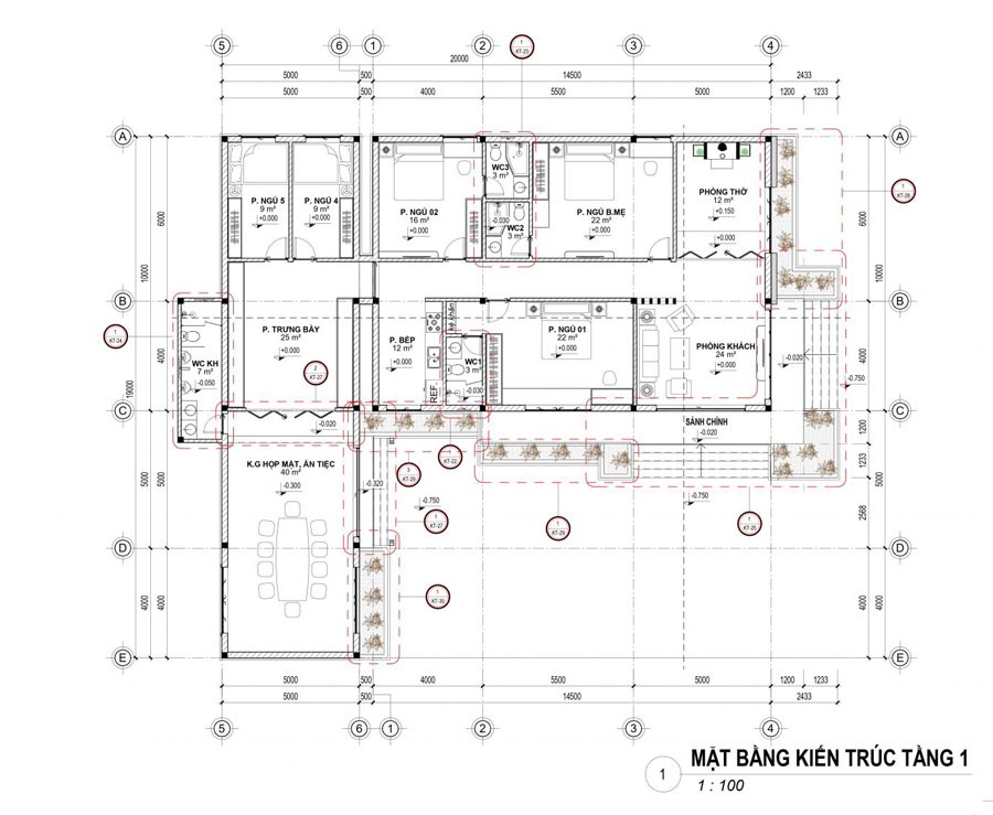 Bản vẽ okking0 nhà cấp 4 chữ L (Nguồn: Sưu tầm)