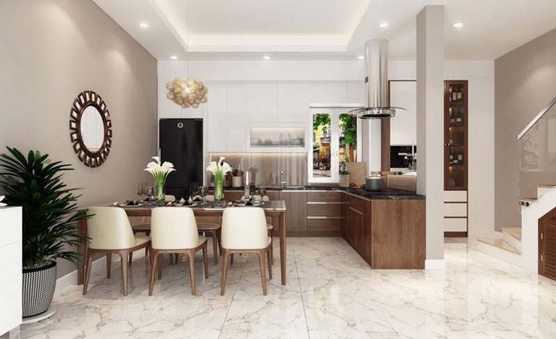 Mẫu okking0 phòng ăn liền bếp đơn giản hiện đại cho nhà phố