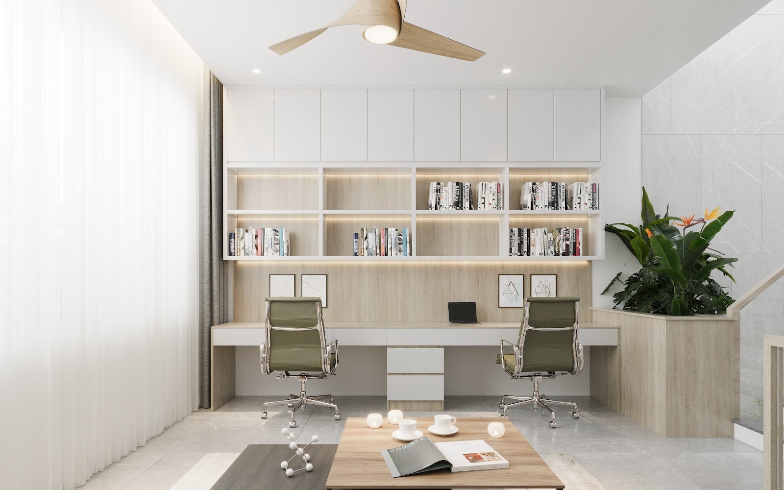 Mẫu phòng làm việc kết hợp phòng đọc sách dành cho 2 người